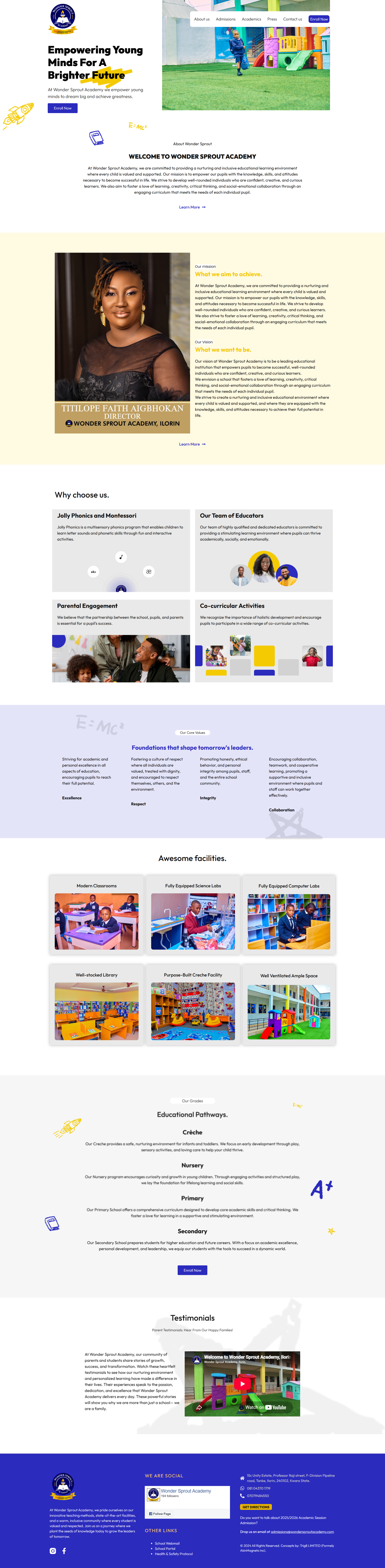 Wonder Sprout Academy website homepage